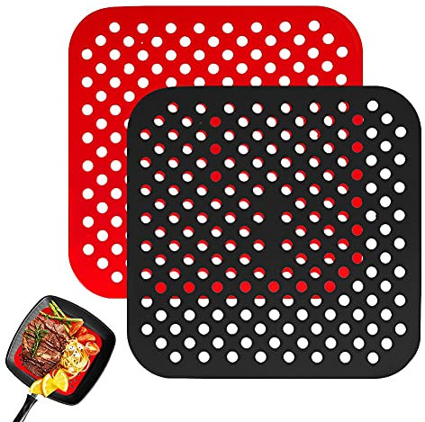 Alfombrilla Freidora Aire, 2Pcs Alfombrillas de Silicona Reutilizables Air Fryer Liner, Antiadherentes,Rejilla Freidora Aire Cuadrada (Cuadrado, 8.5 inch)