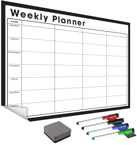 The Magnet Shop WallTAC Wochenplaner-Whiteboard-Aufkleber für die Wand, hergestellt in Großbritannien, leicht zu entfernender, trocken abwischbarer Kalender (Schwarz & Weiß, A2)
