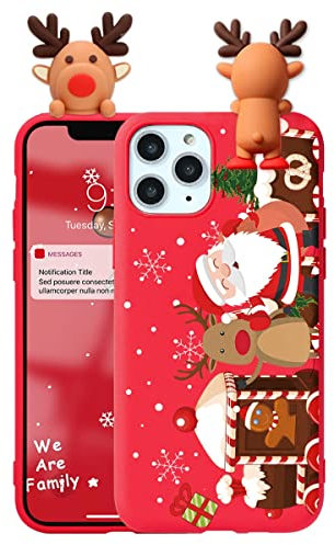 ZhuoFan Weihnachten Hülle für iPhone 11 Pro (5.8) mit Motiv, Aesthetic Rot Silikon TPU Weihnachtstasche mit Weihnachten 3D Hirsch Puppe & Muster Kratzfest Christmas Case für iPhone 11 Pro