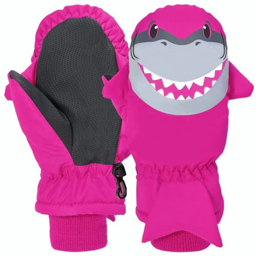 7-Mi Skihandschuhe Kinder Winter Warm kinderhandschuhe Winddicht Geeignet für Kinder mit Klettverschluss (Rosenrot)