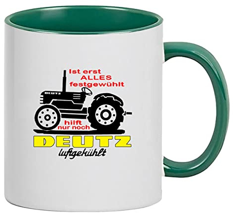 Tasse Ist erst Alles festgewühlt, hilft nur noch Deutz Luftgekühlt | Keramik. 280 ml | weiß/grün