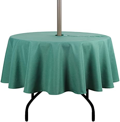 youngseahome Outdoor Tablecloth Wrinkle-Free Stain Resistant Waterproof Polyester Fabric Table Cover with Zipper Umbrella Hole for Picnic/Party/Dinner/Patio Garden(70inch Round,Zippered,Green)