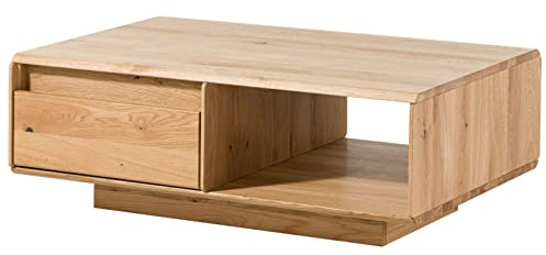 MASSIVMOEBEL24.DE | Cardiff Couchtisch aus Massivholz #160 | Wildeichenholz - Natur, geölt | mit Schublade | 110 x 70 x 40 cm | Kaffeetisch Sofatisch Beistelltisch