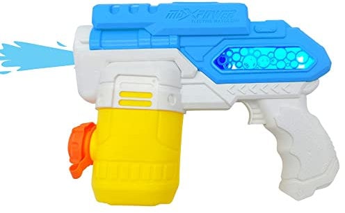 alldoro 63078 Elektrische Water Power Wasserpistole ca. 22 cm, Wasserkanone mit Licht, Reichweite bis zu 8 Meter, Wasserspritzpistole für Strand, Garten und Freizeit, für Kinder ab 3 Jahren, Blau