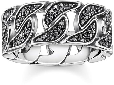 THOMAS SABO Ring Panzerglieder Silber mit schwarzen Steinen TR1932-643-11-54 Ringgröße 54/17,2