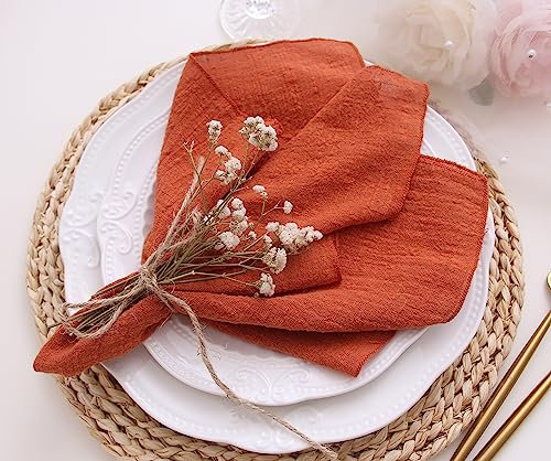Stoffservietten, 10 Stück, Gaze-Servietten, 100 % natürliche, weiche Baumwolle, waschbare Herbstservietten für Hochzeit, Erntedankfest, Familienalltag, 40 x 40 cm, Terrakotta