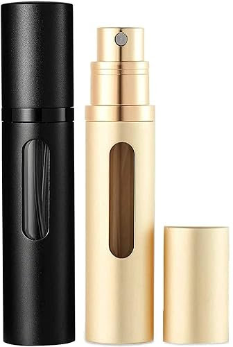 Perfume Atomiser Refillable Perfume Bottle for Travel, Leaking Proof Mini Empty Perfume Spray Bottle for Women and Men, 8ml - Matte Black & Gold