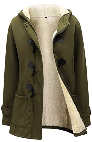 Gihuo Winter Jackets for Women Sherpa Lined Jacket Women Duffle Toggle Coat Hooded Fleece Jacket, Army, S