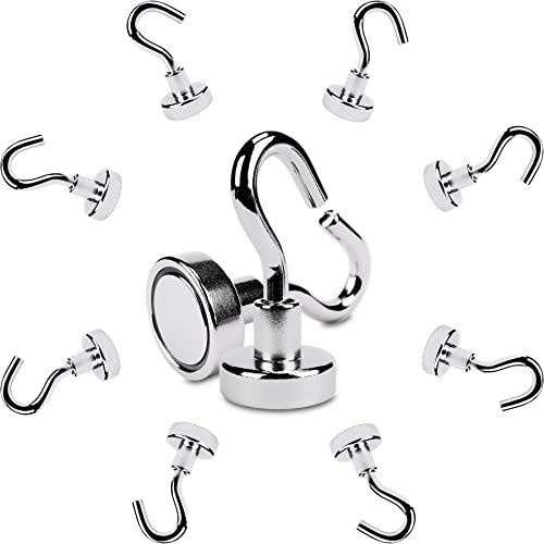 Sensei 8 Stück Neodym-Magnet mit Haken Ø16 x H35 mm, sehr starke Magnethaken, 8 kg Tragkraft