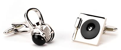 Harvey Makin Metal Plated Silver Head Phones & Mix Deck Cufflinks