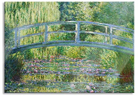 Pixxprint Glasbild | Wandbild auf Echtglas | Claude Monet - japanische Brücke über den Seerosenteich II | 60x40 cm | inkl. Aufhängung und Abstandshalter