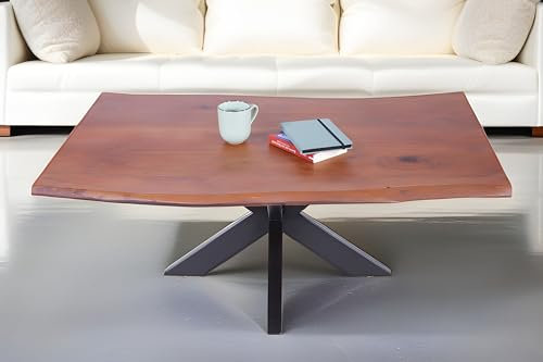 SAM Couchtisch 120x80 cm Quintus, echte Baumkante, Akazienholz nussbaumfarben, massiver Sofatisch, Spider-Metallgestell Schwarz