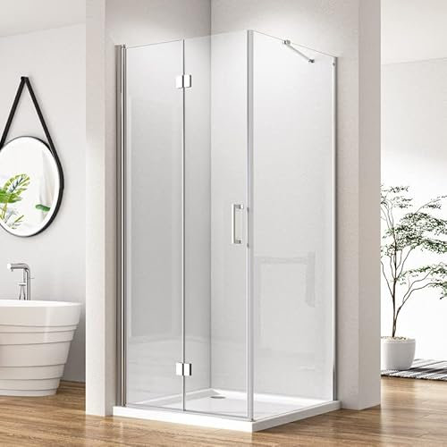 Eckeinstieg Duschkabine Falttür mit Seitenwand 80x75x195cm Duschabtrennung Faltbar mit festem Seitenteil, Faltbare Komplettdusche mit 6 mm Nano ESG-Sicherheitsglas Duschwand Glas Leichte Reinigung