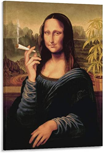 Mona Lisa Smoking A Joint Poster Print Funny Wall Art Decor Mona Lisa bild Leinwand Drucken Bilder Modern Home Decor Malerei Kunstwerk für Wohnzimmer Schlafzimmer Unframed,50x70cm