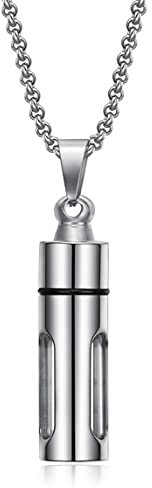 YAHOYA Hommes Élégant Collier Pendentif en acier inoxydable, Intemporel Memorial Time Capsule Keepsake Cadeaux Bijoux