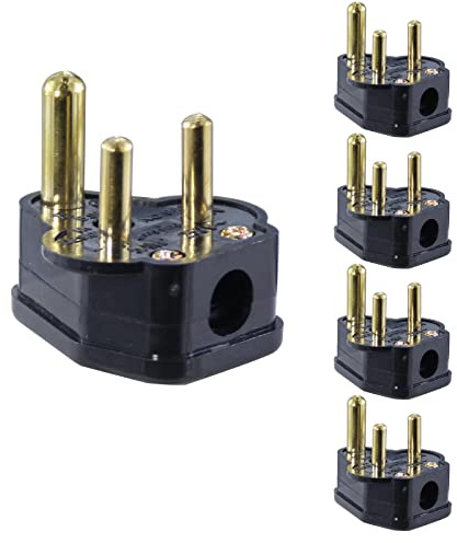 5 Amp Round Pin Plugs Mains Plug 3 Pin Lighting Plugs Adaptor Household Lamp Plug for Stage Lighting Lamp (5 pack)