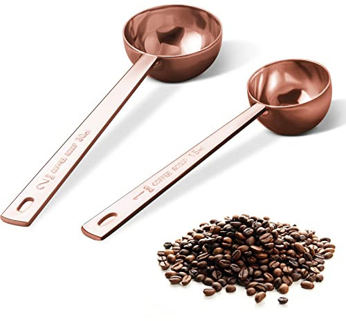 Premium Coffee Scoop Set, Set of 2, Metal Stainless Steel Long Handle Coffee Scoop, Measuring Coffee Spoons Contains 1 Tablespoon (15 ml) and 2 Tablespoons (30 ml) Spoon-Rose Gold