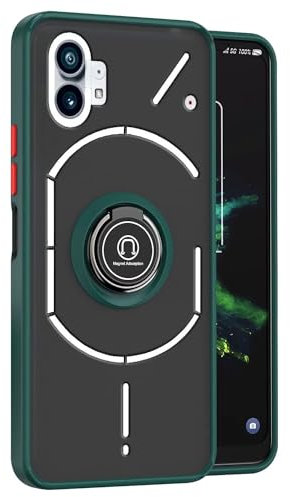 RankOne Coque pour NothingPhone (1) / NothingPhone 1 (6.55 inches), Anneau Support Base Ventouse Magnétique Etui pour Téléphone Portable Mat Transparent - Vert foncé