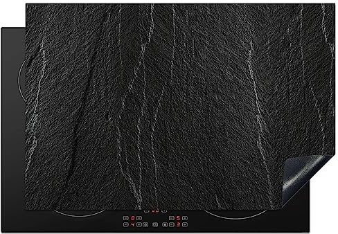 KitchenYeah© Herdabdeckplatte Einteilig Küche Herdabdeckung Induktionsfeld | 76x51 cm - Ceranfeld Herdabdeckplatten Vinyl Matte Aufrollbar Stein - Anthrazit - Dunkel - grau