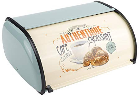 Otufan Conteneur De Stockage De Boulangerie, 13,6 X 9,1 X 5,7 en Métal avec Couvercle Enroulable Grande Capacité Boîte à Pain Vintage Boîte De Rangement pour Collations pour Café, Boulangerie(Bleu)