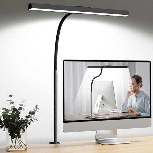Moslumin LED Desk Light for Office, 12W Desk Lamps for Study, Adjustable Flexible Gooseneck Clamp Monitor Light Bar, Clip Daylight Table Lamp for Computer Screen Working Reading Gaming