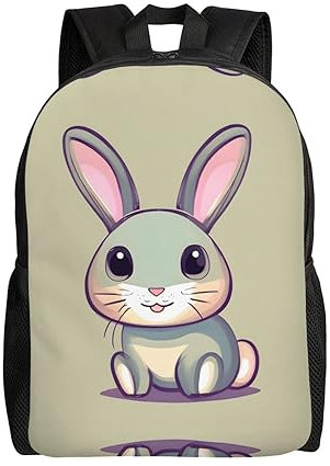 ZYVIA Niedlicher kleiner Häschen-Rucksack, einseitig, modisches Polyestermaterial, multifunktionales Design, 1 Haupttasche, 2 Seitentaschen, 1 Fach, Schwarz , One size
