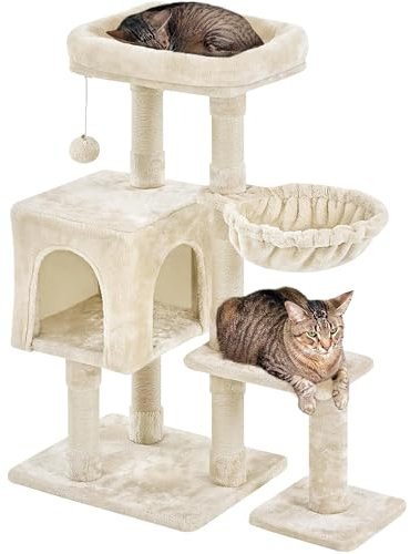 Yaheetech Árbol Rascador para Gatos Altura 96 cm Torre de Juegos con Plataformas Cueva Multinivel Beige