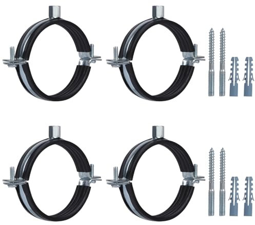 JDHGSHL 4 abrazaderas ajustables de goma para colgar tuberías, soporte de tubo resistente, montaje en pared, montaje en techo, soportes de tubería para tubería OD de 75-80 mm