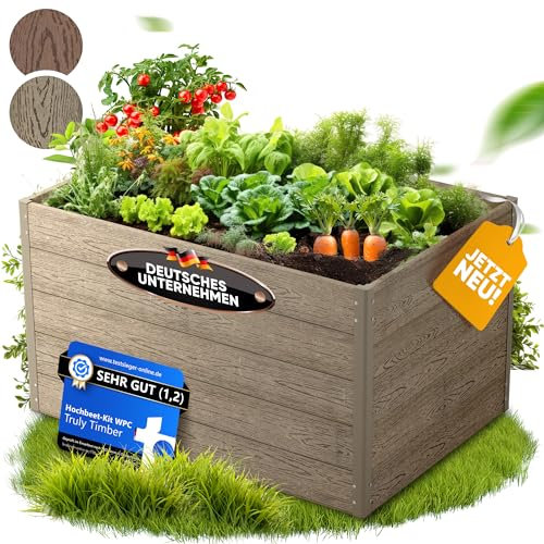 Truly Timber® Hochbeet WPC EcoFusion 123x64x71cm – extrem Langlebig [Woody-Look] Komplettpaket mit vorgebohrten Löchern | Hochbeete für Garten Hochbeete-kit Bausatz