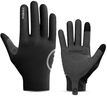 INBIKE Breathable Cycling Gloves, Full Finger Gel Pad, Touchscreen, Reflective, Anti-Slip, Black, Large