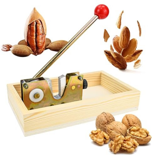 MININUSI Nussknacker Walnüsse mit Holztablett und Metallgriff, Manuell einstellbar Walnussknacker, Nussknacker Walnuss, Nußknacker, Nussknacker, für Walnüsse Haselnüsse Kastanien Mandeln Pekannüsse