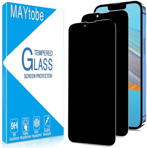 MAYtobe 2 Pack Privacy Screen Protector for iPhone 13 Pro Max, iPhone 14 Plus, Anti Spy Tempered Glass, Case Friendly, Anti-Scratch, Ultra Resistant, Touch Sensitive, Bubble Free