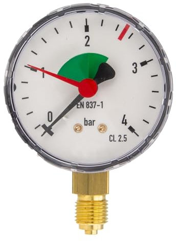 tecuro Heizungsmanometer 0-4 bar, Ø 63 mm - 1/4 Zoll Anschluss radial (unten), selbstdichtend, mit justierbarem Stellzeiger