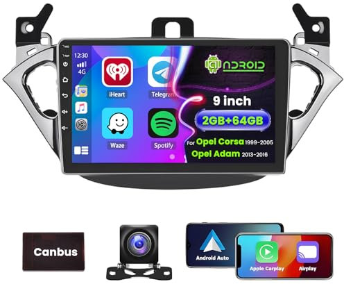 Hikity 2G+64G Android Autoradio per Opel Corsa 2015-2019 per Opel Adam 2013-2016 con Wireless Carplay Android Auto 9Pollici Car Radio Stereo con GPS Navi WiFi DSP FM RDS Telecamera Posteriore