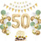 50. Geburtstag Deko Salbeigrüne - Luftballon für Männer und Frauen, Ballon Grün Weiß Gold, Zahl 50 Folienballon, Tortendeko für Dekoration