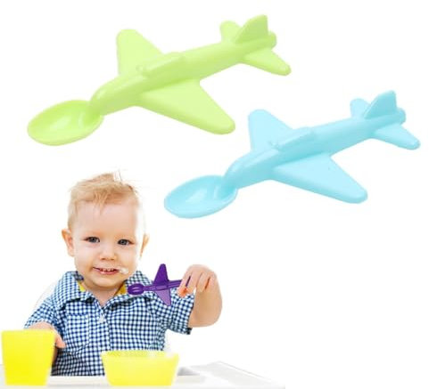 JINGLING Löffel Baby, Kinderlöffel, Süßer Flugzeug-Esslöffel, helle Farbe, 2 Stück, Kinderutensilien, sicher und umweltfreundlich für Vorschule, Kindergarten, Heimschule, Kindergarten