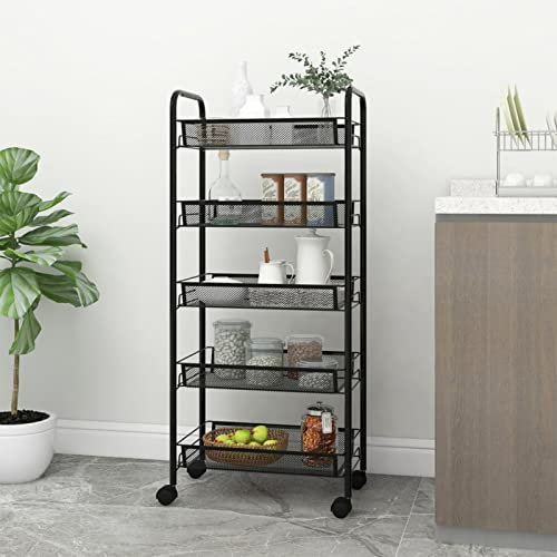 Sufrk Carrito de Cocina 5 Niveles Hierro Negro 46x26x105 cm Carrito Verduras Muebles De Cocina Auxiliares