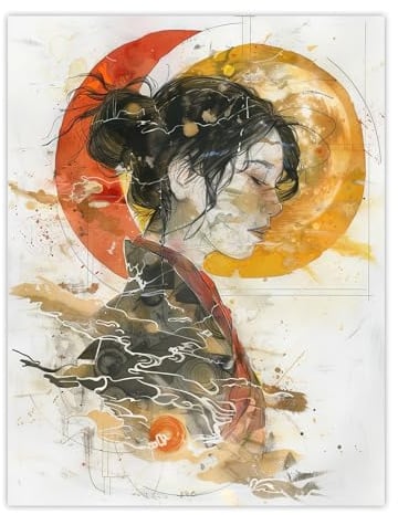 Artery8 Otaku Female Samurai Watercolour Portrait Living Room Extra Large XL Wall Art Poster Print