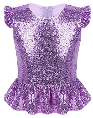 Miaeowve Kinder Mädchen Pailletten Shirt Meerjungfrau Oberteil Rüschen Volants Top Flatterärmel Tunika Bluse Süß Faschingkostüm Lavendel 122-128
