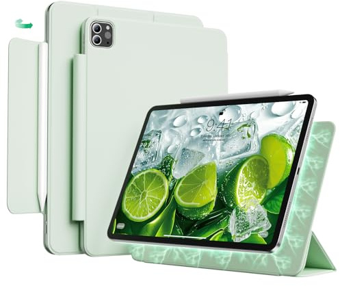 KVTVOU Hülle für iPad Pro 11 Zoll 4./3./2. Generation (2022/2021/2020), Unterstützen Pencil Aufladung, Magnetische Abnehmbarer Tragbar Hülle für iPad Pro 11 Zoll, Auto Schlaf/Aufwachen, Hellgrün