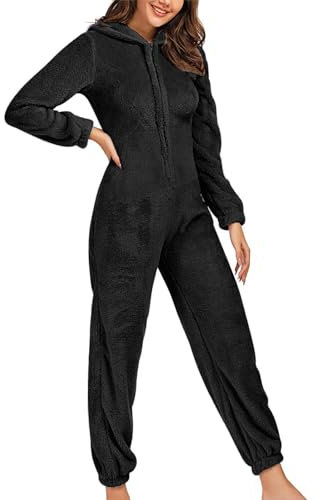 Combinaison Pyjama Femme Chaud et Doux Pyjama Femme Hiver Polaire Sexy Chic Pyjama Femme Pilou Pilou Polaire Pas Cher à Capuche Noel Grande Taille Manches Longues Zippée Pyjama One Piece