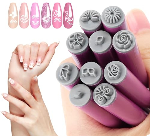 FSWWSF 10 sellos de uñas, lápices de sello para uñas, sello de uñas de graffiti, principiantes/profesionales herramientas de pintura de uñas (rosa)