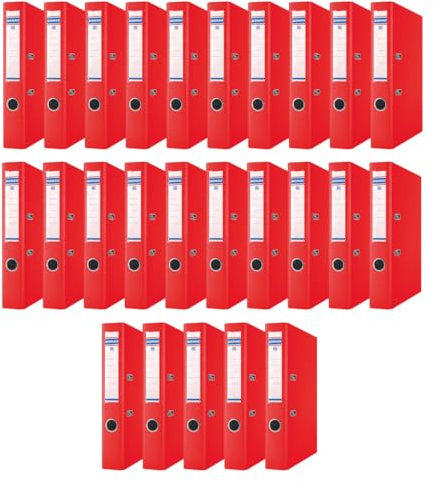 DONAU Master Ordner Schmal 25er Pack/DIN A4 / 5 cm / 25 Stück/Rot/Kunststoffbezug PP/Carton Papier Schlitzordner Büroordner Aktenordner Ringordner/Grünen Punkt