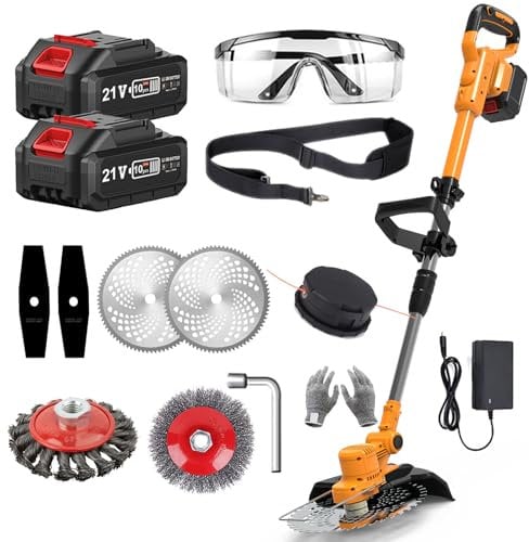 Rasentrimmer mit Akku und Unkrautbürste, 21V Akku Freischneider 2 Akku 4.0Ah, 24CM Schnittbreite Akku Rasentrimmer mit Akku Brushless Freischneider, Elektro Motorsense, für Garden Trimmen