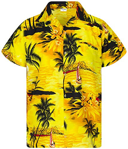King Kameha Hawaiihemd Herren Kurzarm - Grünes Hawaii Hemd Männer Surfen - Hemd Herren Kurzarm Hawaii Outfit - Hawaiian Shirts for Men - Surf, Yellow, 12XL