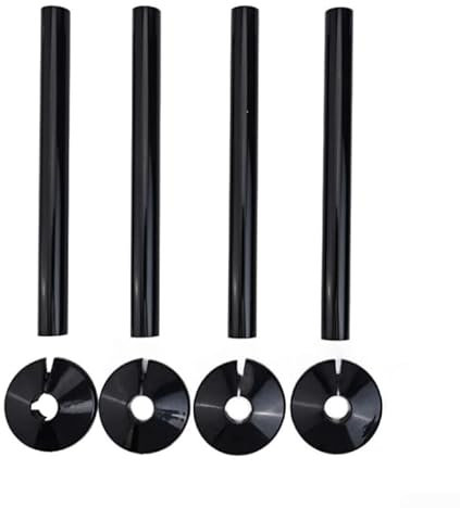 Eawfgtuw Heizkörperrohrabdeckungen und -manschetten Set – 4 schwarze PVC-Kunststoffrohre (300 mm x 15 mm) mit 4 Ringen zum Aufstecken (55 mm Außendurchmesser) für Heizung, Wasser, Gasleitungen