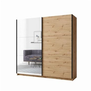Meublorama Armario con 2 Puertas correderas con Espejo - 150 cm - Color Roble - colección ARSALA