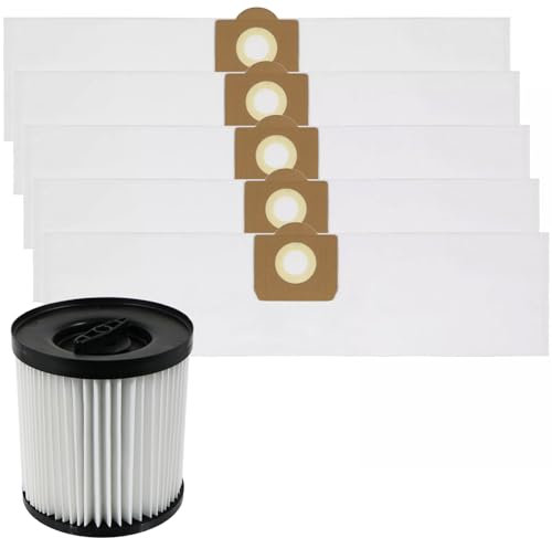 SPARES2GO Filtre à cartouche + 5 sacs à poussière SMS pour aspirateur Titan TTB774VAC TTB775VAC TTB776VAC TTB777VAC 16L 20L 30L 40L