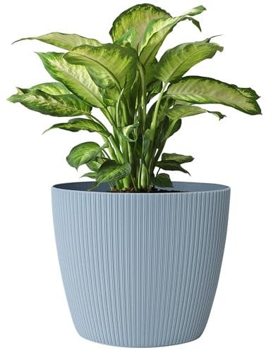 KONZEPT Blumentopf 5,2 l, gerillte Struktur 22 cm, Übertöpfe für Zimmerpflanzen aus Kunststoff ideal für Wohnzimmer, Küche und Balkon