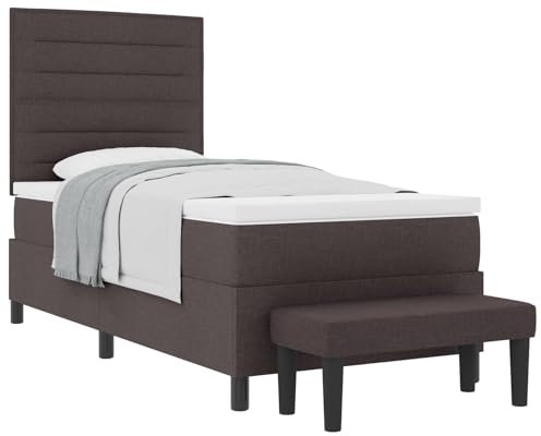 vidaXL Boxspringbett mit Matratze & Bank Dunkelbraun 90x200 cm Stoff Elegantes Design Bequeme Unterstützung Einfache Montage Perfekt für Schlafzimmermöbel Einzel- und Topperholz